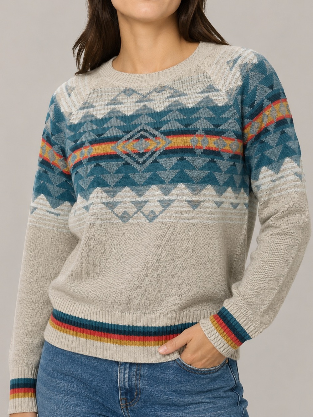 🏔️✨ Pendleton Women’s Small Cabin Southwestern Tribal Sweater Geometric Pullover